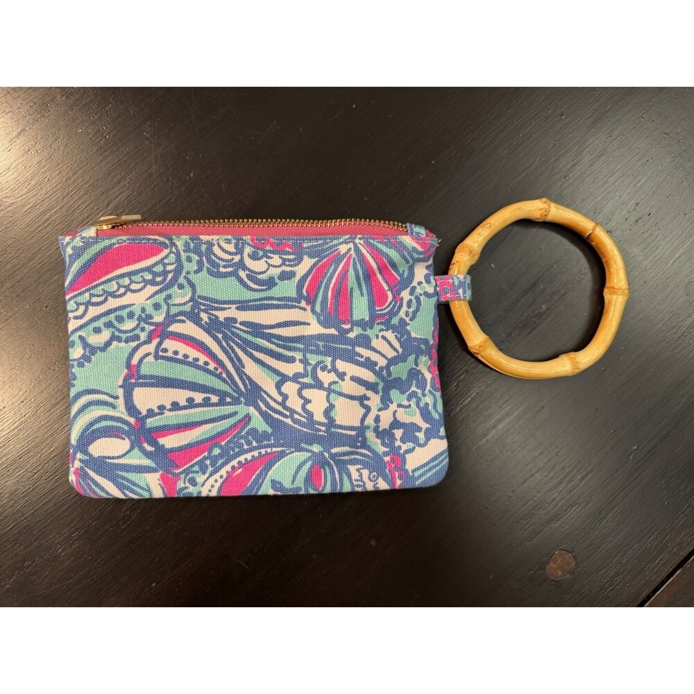 Lilly Pulitzer Target Bamboo Handle Clutch Purse Wristlet Bag My Fans Pattern